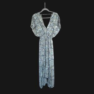 Maje Rachelli Blue Floral Chiffon Ruffled Elegant Midi Dress, Size Small (36)